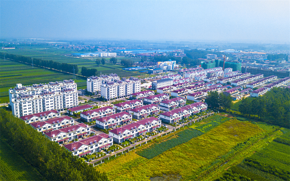 航拍洪福家苑新型农村社区全景